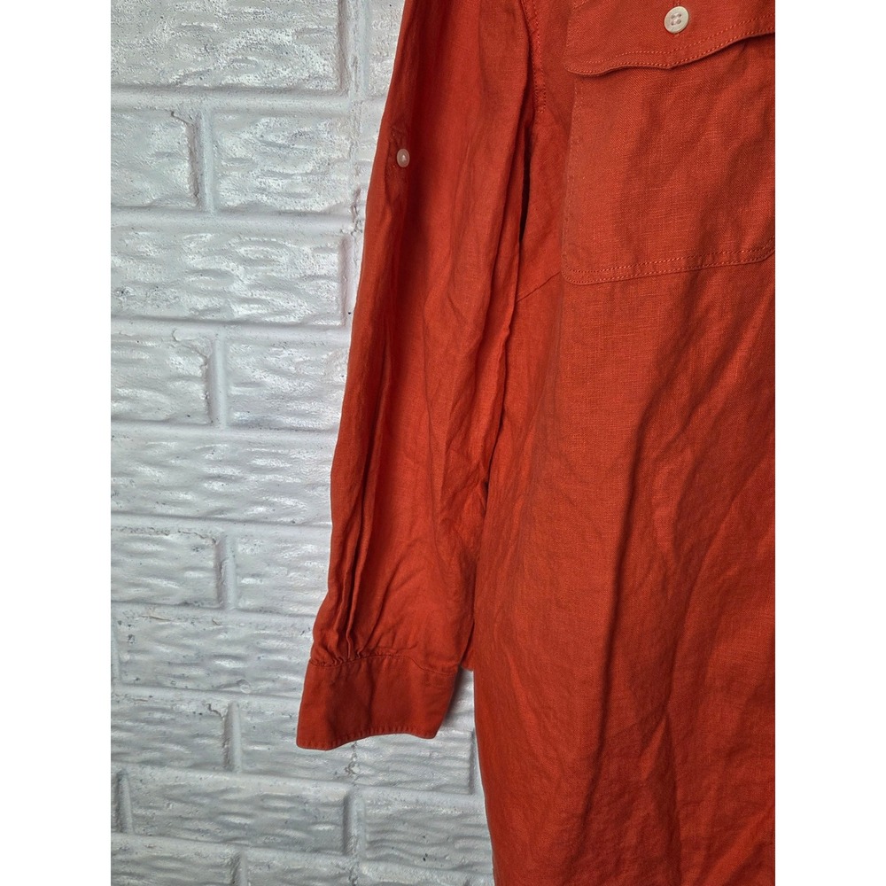 LAUREN Ralph Lauren Linen blouse Women's 2X Orange Roll Sleeve Pockets Button up - Picture 3 of 7